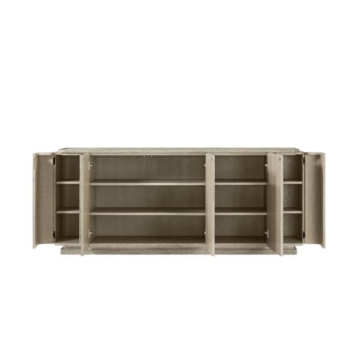 Washed wood sideboard with marble top and three doors