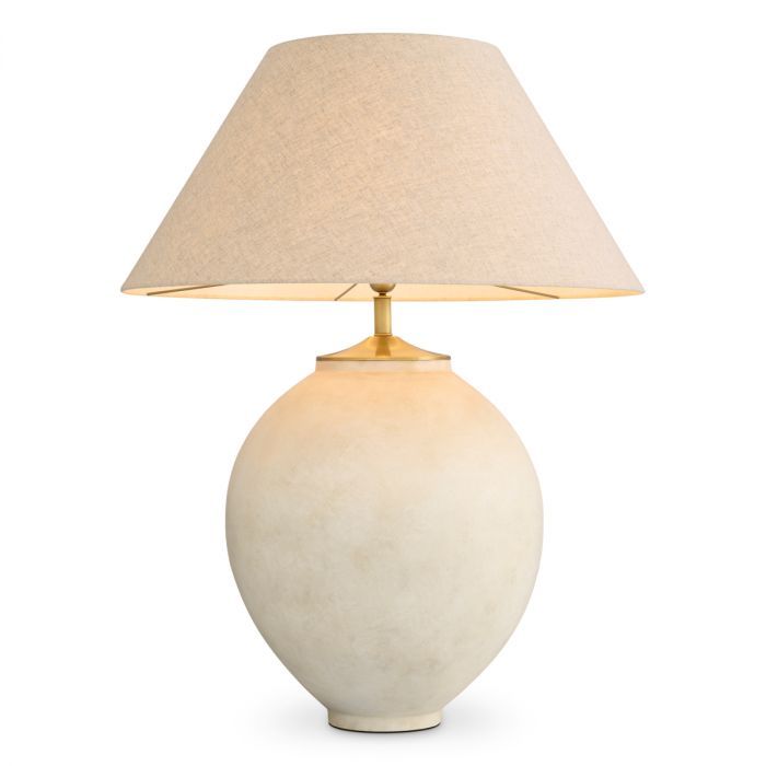 Side lamp with circular large base and elegant linen shade