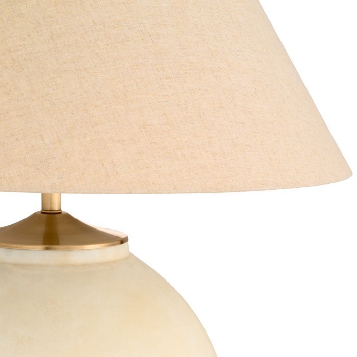 Side lamp with circular large base and elegant linen shade