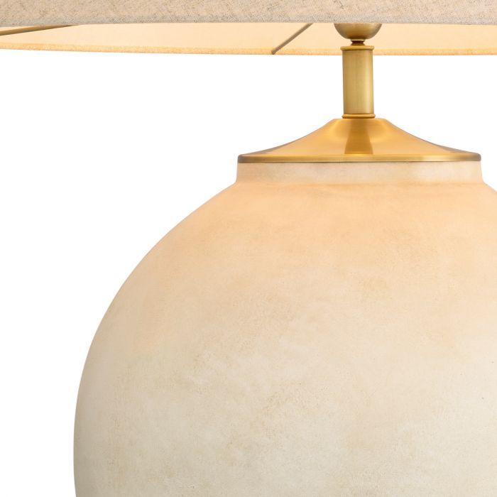 Side lamp with circular large base and elegant linen shade