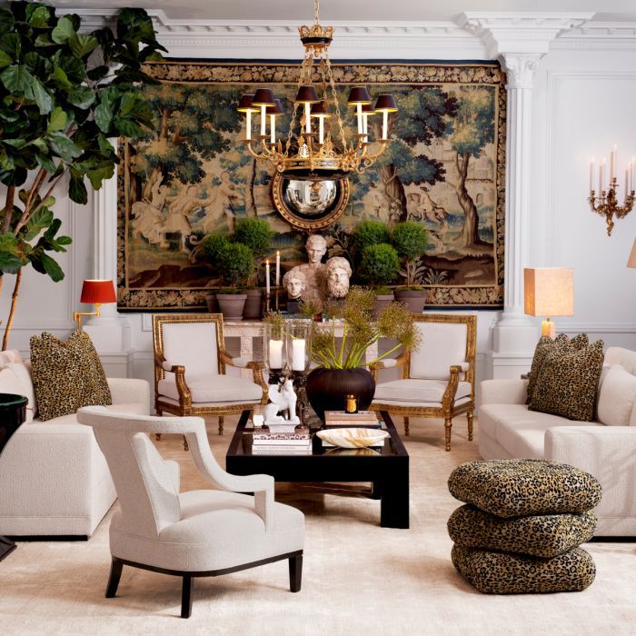 Ornate gold floor lamp with pleated orange shade