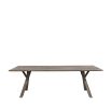 Large, grey rectangular dining table with crossed legs at either end