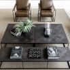 Square coffee table in dark brown with Matte black metal frame