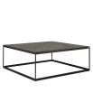Square coffee table in dark brown with Matte black metal frame