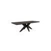 Dark brown rectangular dining table with angular base and flat tabletop