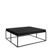 Square coffee table in matt black finish with 6cm wooden top and slender metal frame