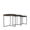 Set of three side tables with black frame and vintage brass finish top