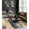 Set of three coffee tables with black metal frame and black wooden tabletop