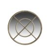 Round mirror with natural wooden frame and wooden accents