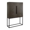 Floating wooden cabinet in walnut veneer and metal black frame