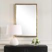 Rectangular mirror with elegant brass frame