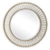 Round mirror with glass panelled framed with brass accents