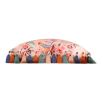 multicoloured cushion with floral pattern and tassels