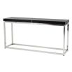 Black oak top console table with polished stainless steel base