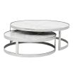 grey and white marble table with silver frame