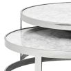 grey and white marble table with silver frame