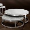 grey and white marble table with silver frame