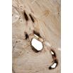 Nature inspired polished stainless steel coffee table with a light wood table top