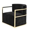 Designer stylish black velvet armchair with gold frame