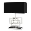 Sleek nickel frame, black granite base table lamp with black shade