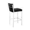 An elegant designer black velvet seat bar stool with stainless steel legs 