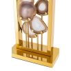 Rectangular gold table lamp frame with stone detailing and black shade