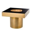 Brass framed side table with wooden feature in the black centre top