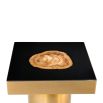 Brass framed side table with wooden feature in the black centre top