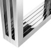 contemporary dining table with transparent surface and stainless steel frame
