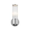 A gorgeous wall lamp with a  finish and clear reeded glass
