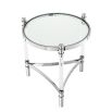 Contemporary round glass top stainless steel side table
