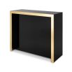 A glamorous bar by Eichholtz with a black glass exterior and gold finished frame