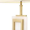 An elegant alabaster and matte brass table lamp with white shade 