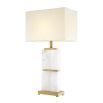 Contemporary alabaster and brass table lamp with white shade
