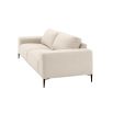 Designer contemporary shaped sofa with oversized arms and overfilled cushions on sharp legs upholstered in a natural fabric