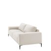 Designer contemporary shaped sofa with oversized arms and overfilled cushions on sharp legs upholstered in a natural fabric