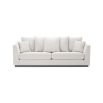 A luxury sofa by Eichholtz with a choice of Avalon White, Boucle Cream or Mademoiselle Beige upholstery, black base and seven cushions