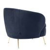 Retro round midnight blue velvet chair with tapered legs