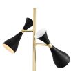 A stunning black and polished brass floor lamp with a marble base