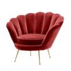 Red art-deco inspired chair with shell design back and gold legs