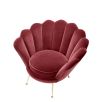 Red art-deco inspired chair with shell design back and gold legs