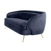 Luxury 60's style midnight blue sofa with gold tapered legs