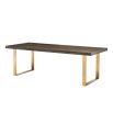 retro scandinavian brown oak table with brush brass base