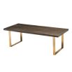 retro scandinavian brown oak table with brush brass base