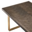 retro scandinavian brown oak table with brush brass base