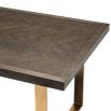 retro scandinavian brown oak table with brush brass base