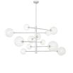 Large retro, asymmetrical design nickel chandelier with large bulb design