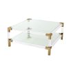 stylish modern bauhaus coffee table with acrylic frame and brushed brass accents