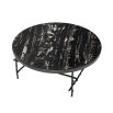 black and white marble round table with bronze finish