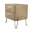 A stunning washed oak bedside table with brushed brass metal legs